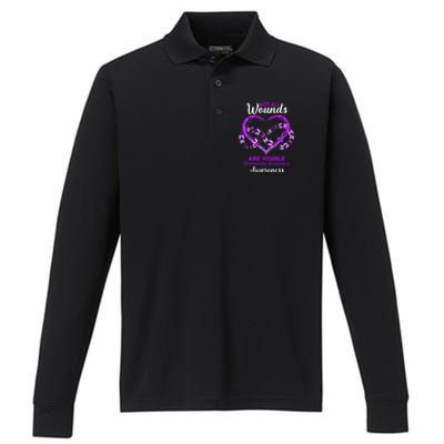 Domestic Violence Awareness Not All Wounds Are Visible Performance Long Sleeve Polo