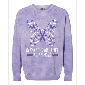 Domestic Violence Awareness Purple Ribbon Butterfly Warrior Colorblast Crewneck Sweatshirt