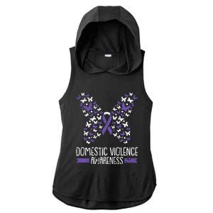 Domestic Violence Awareness Purple Ribbon Butterfly Warrior Ladies PosiCharge Tri-Blend Wicking Draft Hoodie Tank