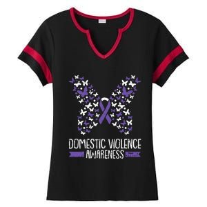 Domestic Violence Awareness Purple Ribbon Butterfly Warrior Ladies Halftime Notch Neck Tee