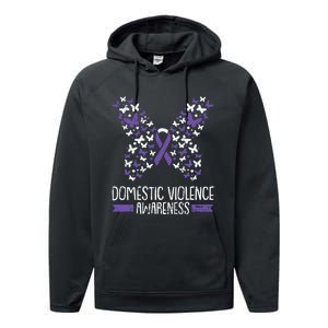 Domestic Violence Awareness Purple Ribbon Butterfly Warrior Performance Fleece Hoodie