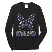 Domestic Violence Awareness Purple Ribbon Butterfly Warrior Long Sleeve Shirt