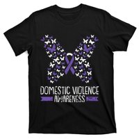 Domestic Violence Awareness Purple Ribbon Butterfly Warrior T-Shirt