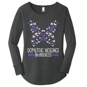 Domestic Violence Awareness Purple Ribbon Butterfly Warrior Women's Perfect Tri Tunic Long Sleeve Shirt