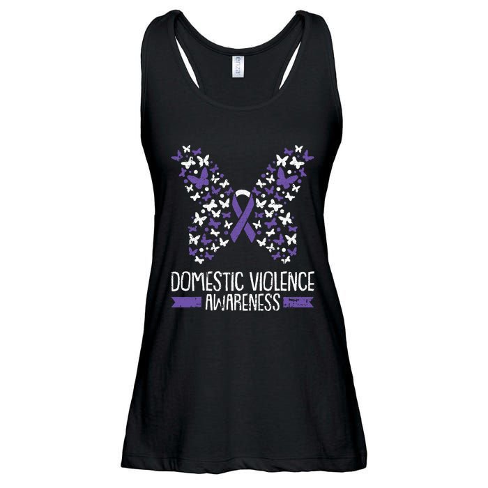 Domestic Violence Awareness Purple Ribbon Butterfly Warrior Ladies Essential Flowy Tank