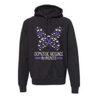 Domestic Violence Awareness Purple Ribbon Butterfly Warrior Premium Hoodie