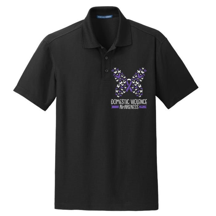 Domestic Violence Awareness Purple Ribbon Butterfly Warrior Dry Zone Grid Polo