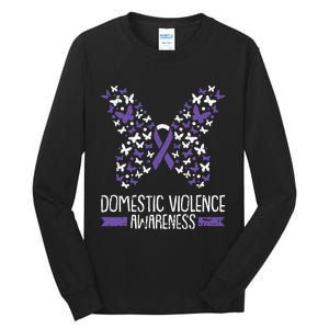 Domestic Violence Awareness Purple Ribbon Butterfly Warrior Tall Long Sleeve T-Shirt