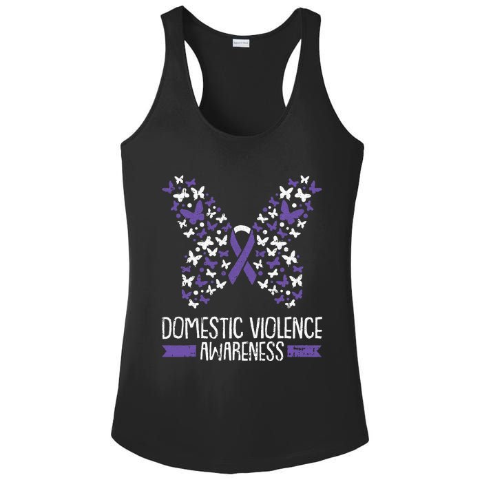 Domestic Violence Awareness Purple Ribbon Butterfly Warrior Ladies PosiCharge Competitor Racerback Tank