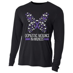 Domestic Violence Awareness Purple Ribbon Butterfly Warrior Cooling Performance Long Sleeve Crew