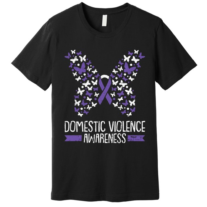 Domestic Violence Awareness Purple Ribbon Butterfly Warrior Premium T-Shirt