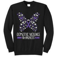 Domestic Violence Awareness Purple Ribbon Butterfly Warrior Tall Sweatshirt