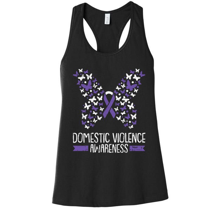 Domestic Violence Awareness Purple Ribbon Butterfly Warrior Women's Racerback Tank