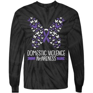 Domestic Violence Awareness Purple Ribbon Butterfly Warrior Tie-Dye Long Sleeve Shirt