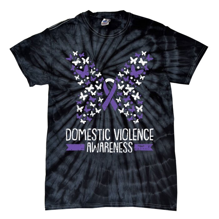 Domestic Violence Awareness Purple Ribbon Butterfly Warrior Tie-Dye T-Shirt