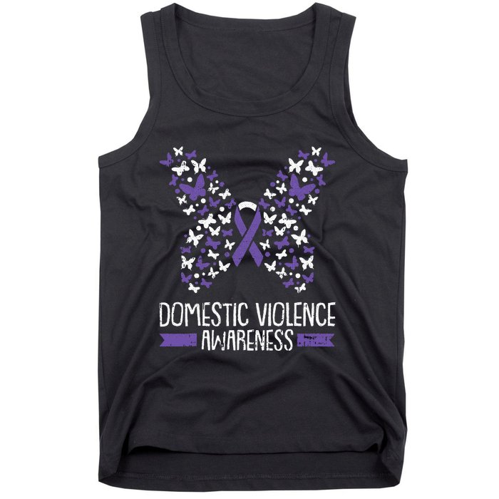 Domestic Violence Awareness Purple Ribbon Butterfly Warrior Tank Top