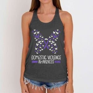 Domestic Violence Awareness Purple Ribbon Butterfly Warrior Women's Knotted Racerback Tank