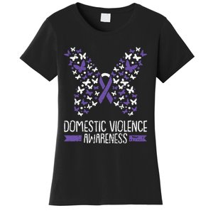 Domestic Violence Awareness Purple Ribbon Butterfly Warrior Women's T-Shirt