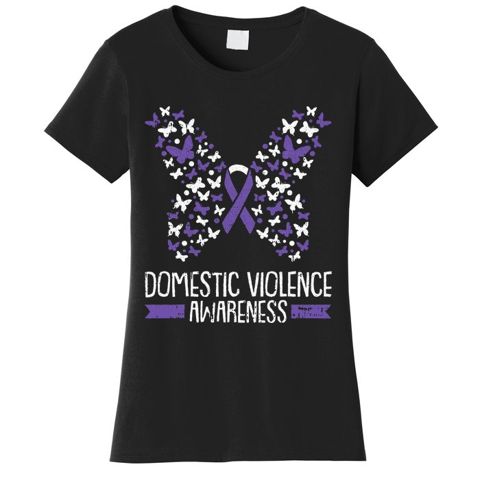 Domestic Violence Awareness Purple Ribbon Butterfly Warrior Women's T-Shirt