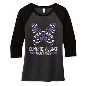 Domestic Violence Awareness Purple Ribbon Butterfly Warrior Women's Tri-Blend 3/4-Sleeve Raglan Shirt