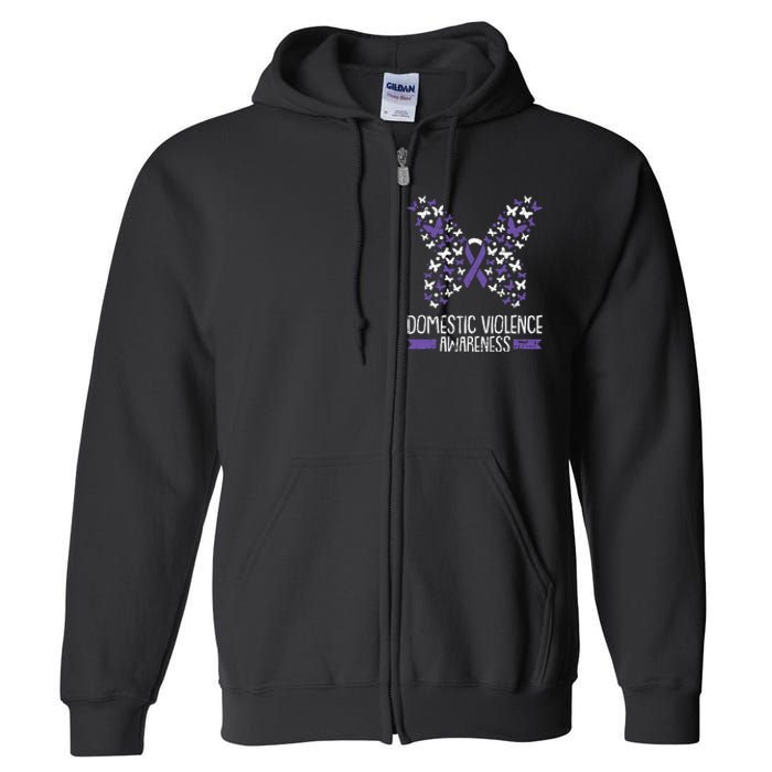 Domestic Violence Awareness Purple Ribbon Butterfly Warrior Full Zip Hoodie