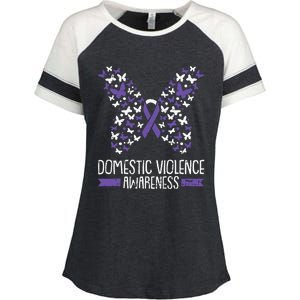 Domestic Violence Awareness Purple Ribbon Butterfly Warrior Enza Ladies Jersey Colorblock Tee