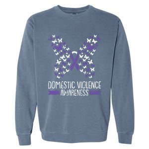 Domestic Violence Awareness Purple Ribbon Butterfly Warrior Garment-Dyed Sweatshirt