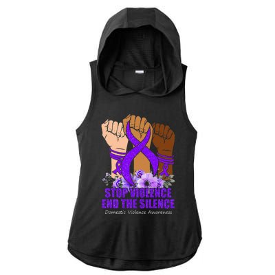 Domestic Violence Awareness Stop Violence End Silence Ladies PosiCharge Tri-Blend Wicking Draft Hoodie Tank