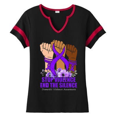 Domestic Violence Awareness Stop Violence End Silence Ladies Halftime Notch Neck Tee