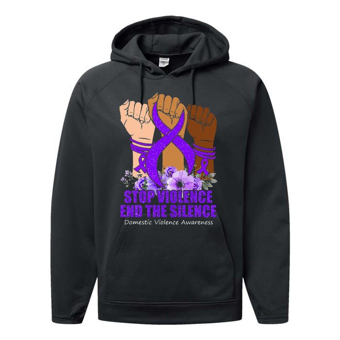 Domestic Violence Awareness Stop Violence End Silence Performance Fleece Hoodie