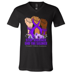 Domestic Violence Awareness Stop Violence End Silence V-Neck T-Shirt