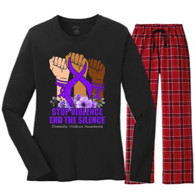 Domestic Violence Awareness Stop Violence End Silence Women's Long Sleeve Flannel Pajama Set 