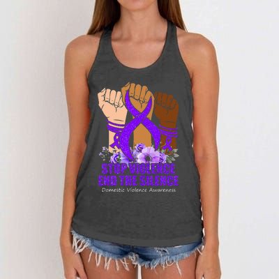 Domestic Violence Awareness Stop Violence End Silence Women's Knotted Racerback Tank