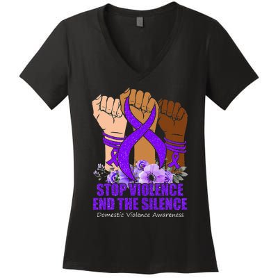 Domestic Violence Awareness Stop Violence End Silence Women's V-Neck T-Shirt