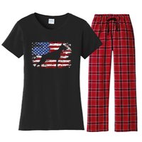 Doberman Vintage American Flag funny gog lovers Women's Flannel Pajama Set