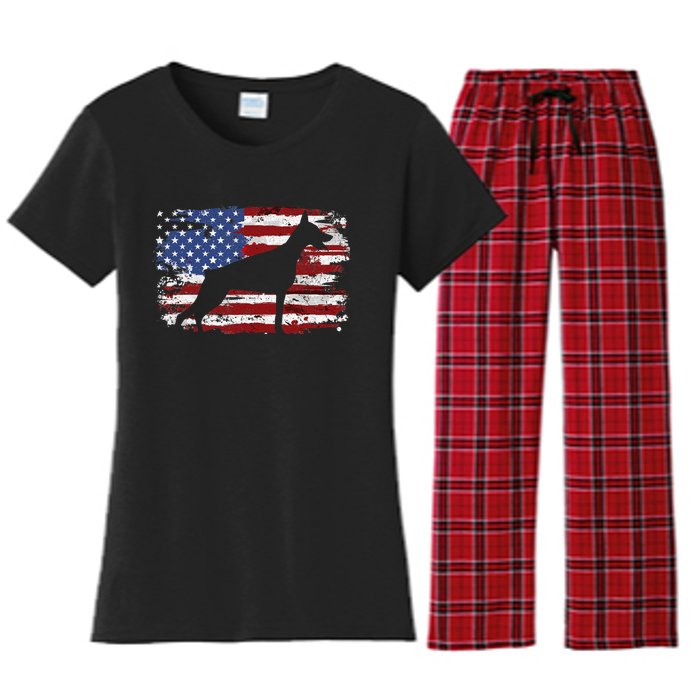 Doberman Vintage American Flag funny gog lovers Women's Flannel Pajama Set