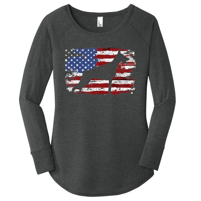 Doberman Vintage American Flag funny gog lovers Women's Perfect Tri Tunic Long Sleeve Shirt