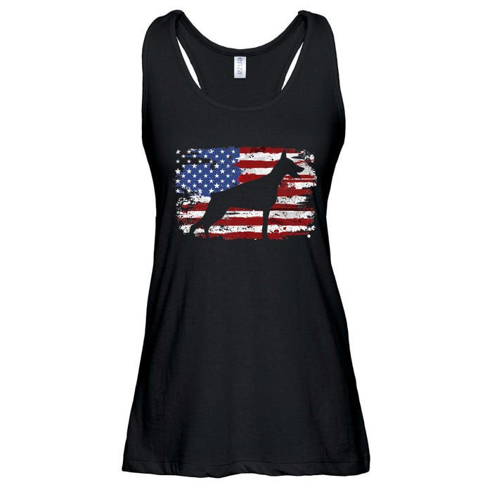 Doberman Vintage American Flag funny gog lovers Ladies Essential Flowy Tank