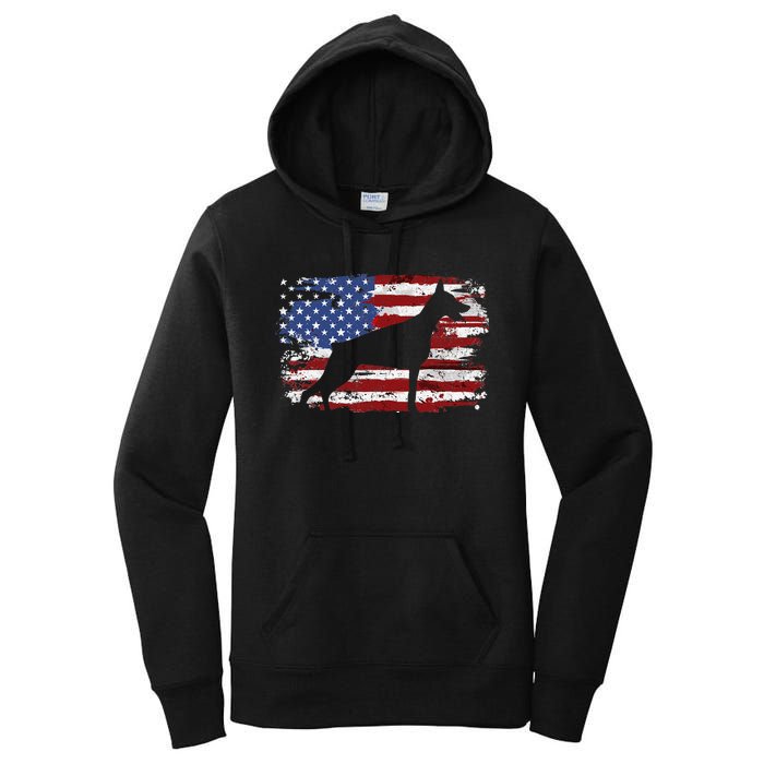 Doberman Vintage American Flag funny gog lovers Women's Pullover Hoodie