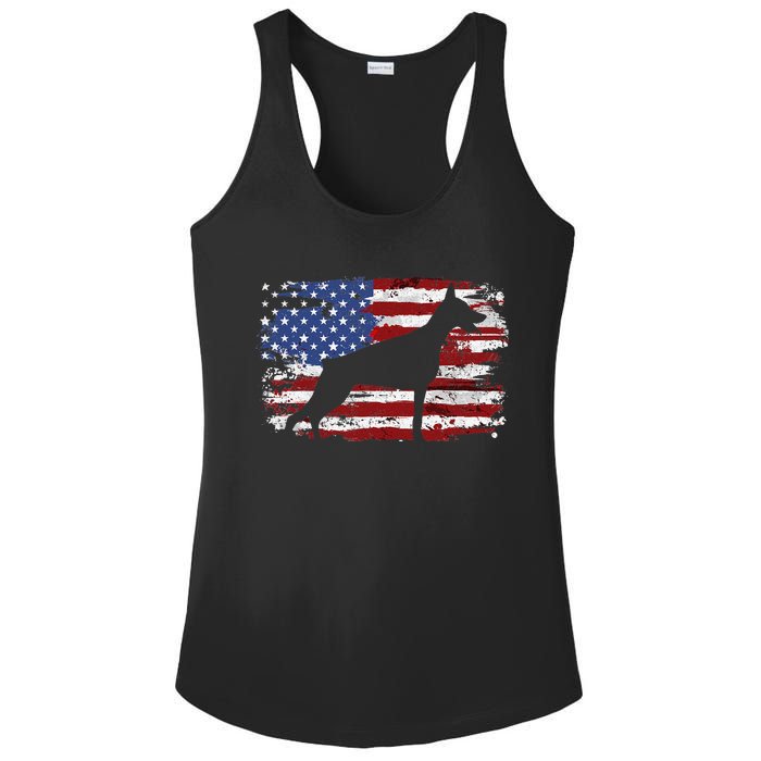 Doberman Vintage American Flag funny gog lovers Ladies PosiCharge Competitor Racerback Tank