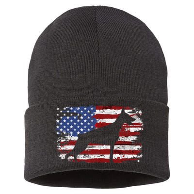 Doberman Vintage American Flag funny gog lovers Sustainable Knit Beanie