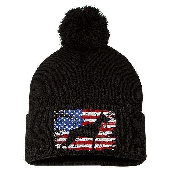 Doberman Vintage American Flag funny gog lovers Pom Pom 12in Knit Beanie