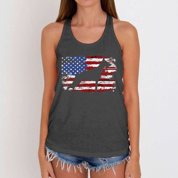 Doberman Vintage American Flag funny gog lovers Women's Knotted Racerback Tank