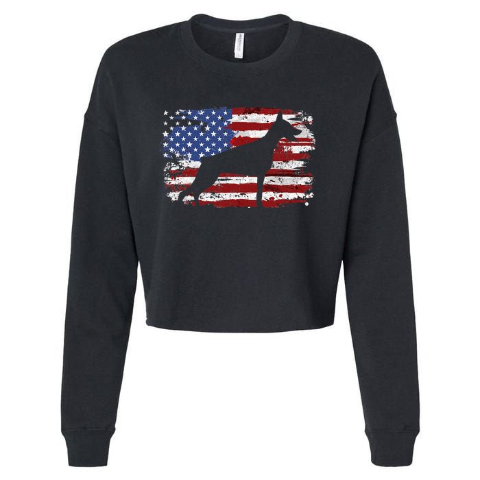 Doberman Vintage American Flag funny gog lovers Cropped Pullover Crew