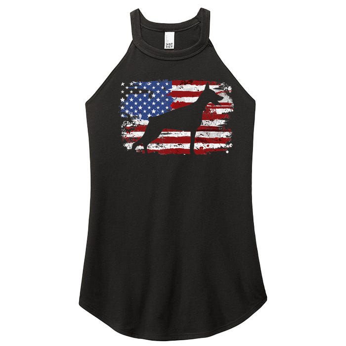 Doberman Vintage American Flag funny gog lovers Women's Perfect Tri Rocker Tank