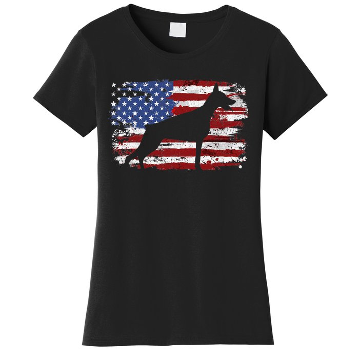 Doberman Vintage American Flag funny gog lovers Women's T-Shirt