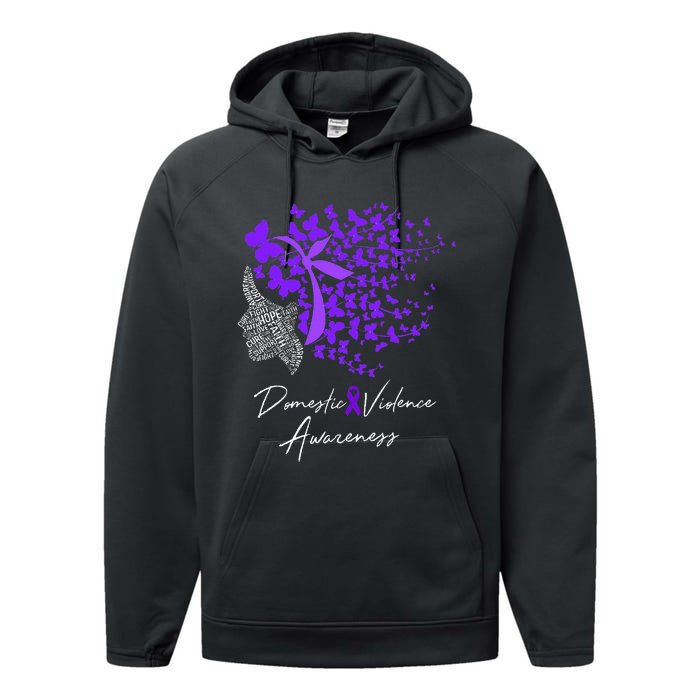 Domestic Violence Awareness Gifts Purple Butterflies Performance Fleece Hoodie