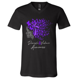 Domestic Violence Awareness Gifts Purple Butterflies V-Neck T-Shirt