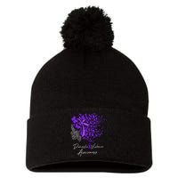 Domestic Violence Awareness Gifts Purple Butterflies Pom Pom 12in Knit Beanie