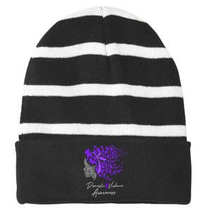 Domestic Violence Awareness Gifts Purple Butterflies Striped Beanie with Solid Band